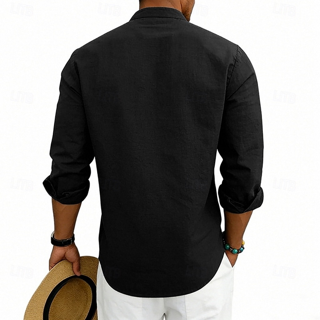 Men's Shirt Linen Shirt Popover Shirt Summer Shirt Beach Shirt Geometric Casual Vacation Black White Pink Navy Blue Long Sleeve Stand Collar Summer Spring Clothing Apparel Buttons 2026 - $25.99 –P19