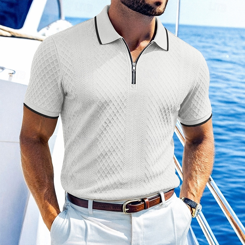 Miesten Polo Poolopaidat Kausaliteetti Katu Kauluskäänne Lyhythihainen Perus Moderni Geometrinen Tavallinen Kevyt Napit Kesä Kevät Loose Fit Musta Valkoinen Viini Laivaston sininen Tumman vihreä Khaki 2026 - $22.99 –P1