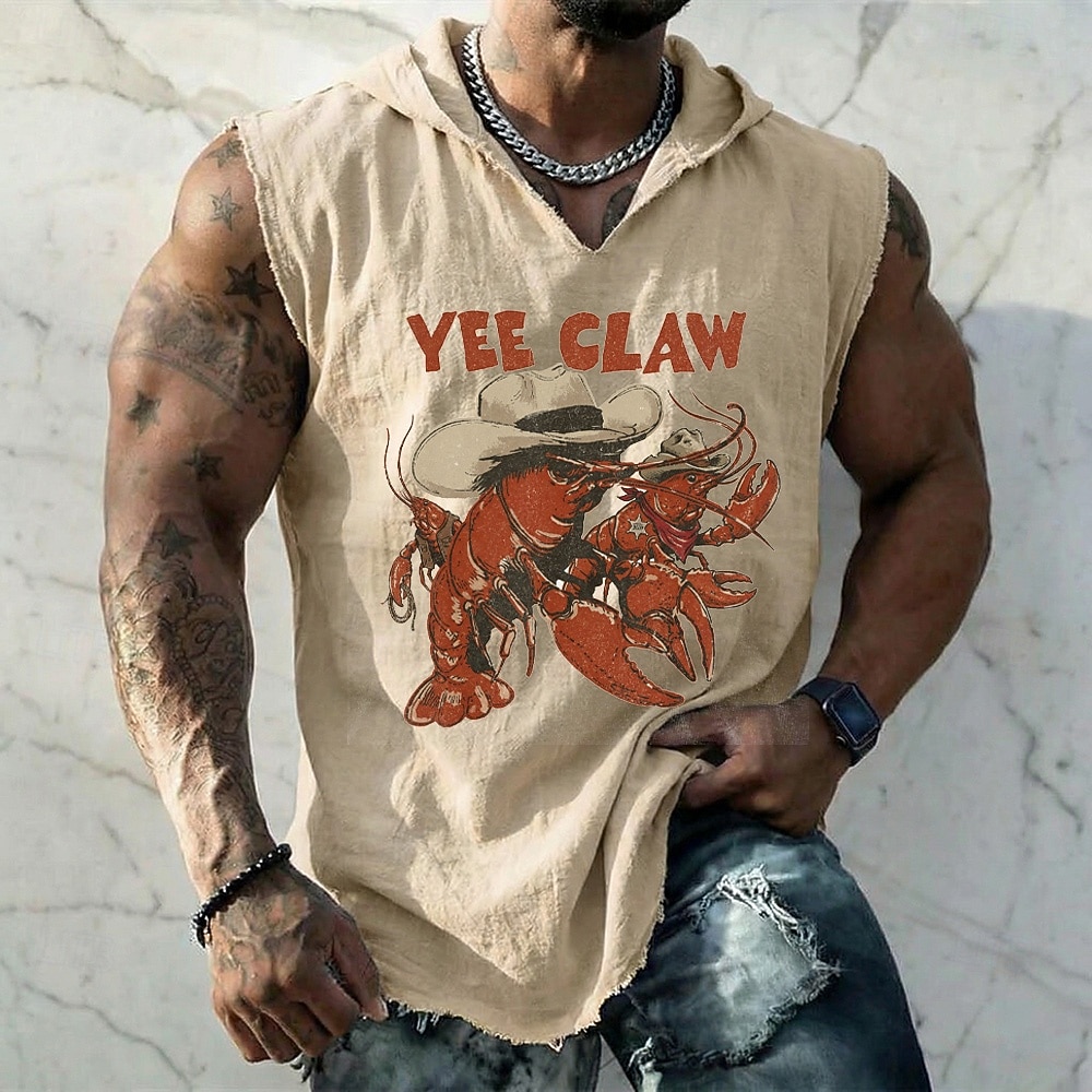 Herren-Weste im Western-Boho-Vintage-Stil mit Kapuze, ärmellos, mit Kapuze, Grafikprint, aus Baumwoll-Leinen-Mischgewebe, ausgefranstem Saum, lockerer Passform, Sommer-Casual-Design, Größen S, M, L, 2026 - $19.99 –P1