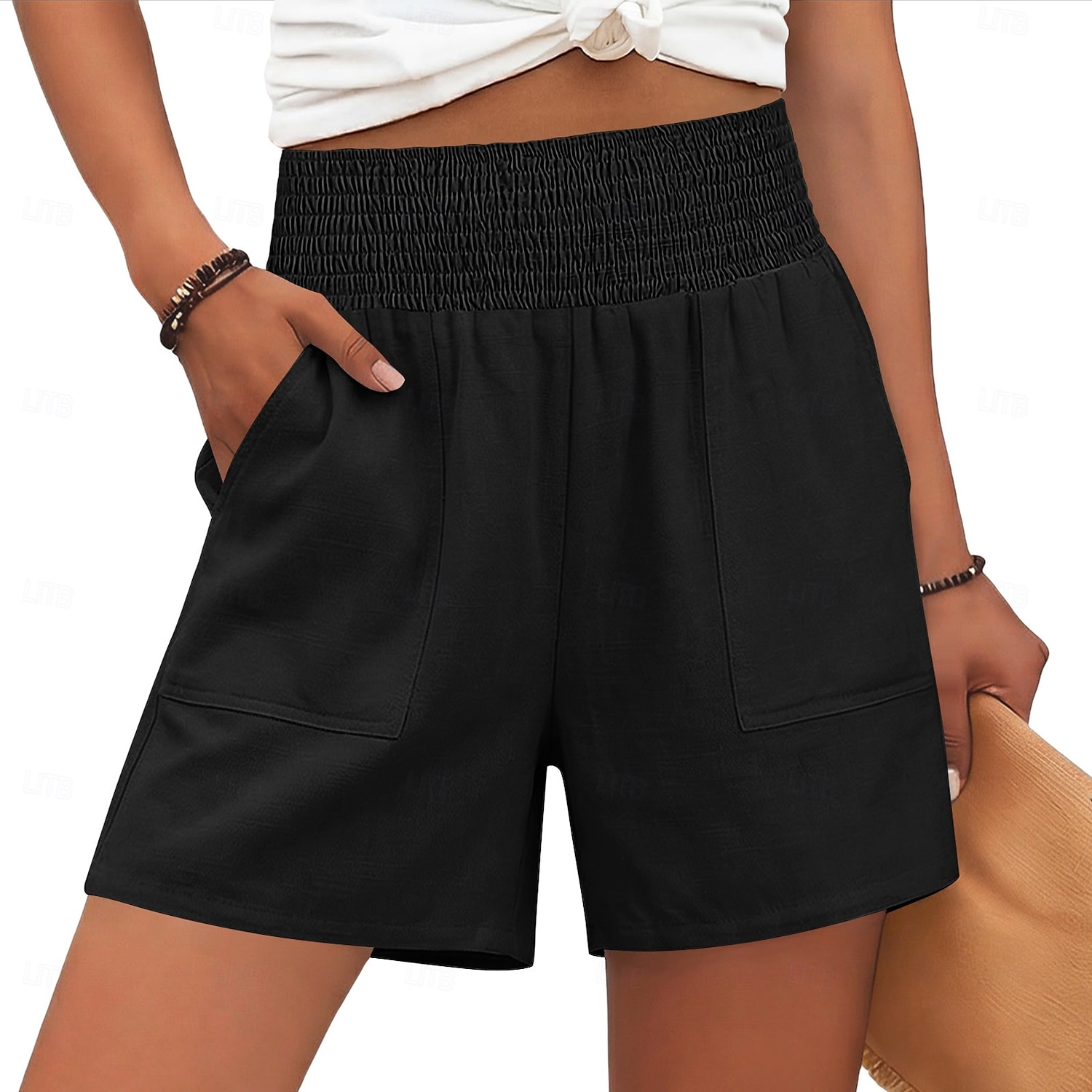 Femmes Chinos Shorts Vacances Basique Court Taille haute Uni Confort Élastique Quotidien Mer bleue Noir Rouge bleu marine Été Printemps Coupe Ample de 2026 ? $18.99 –P12