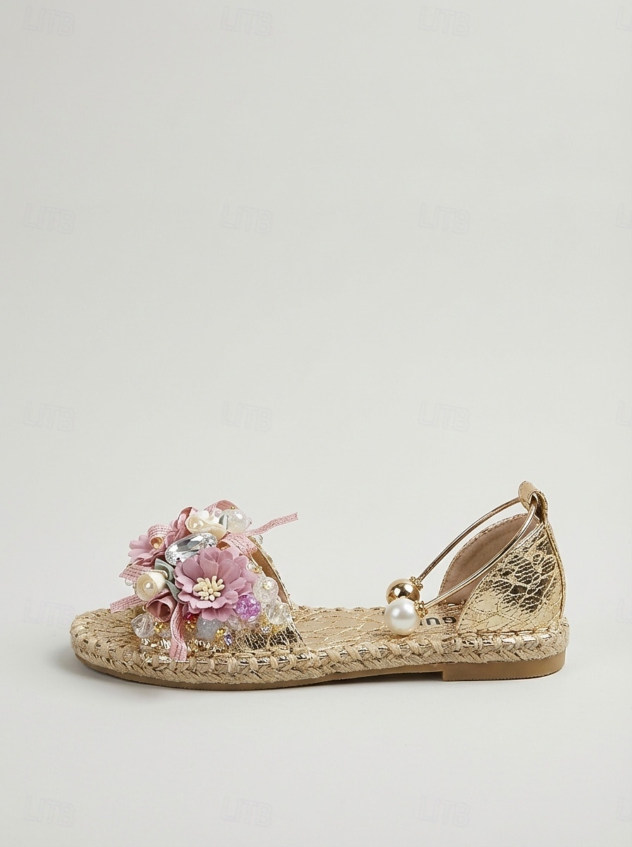 Women's White Floral Embellished Flat Sandals, Open Toe Resort Slides with Pearl Detail for Vacation Dinner, Beach Party & Summer Evenings 2026 - BHD 13.83 –P4
