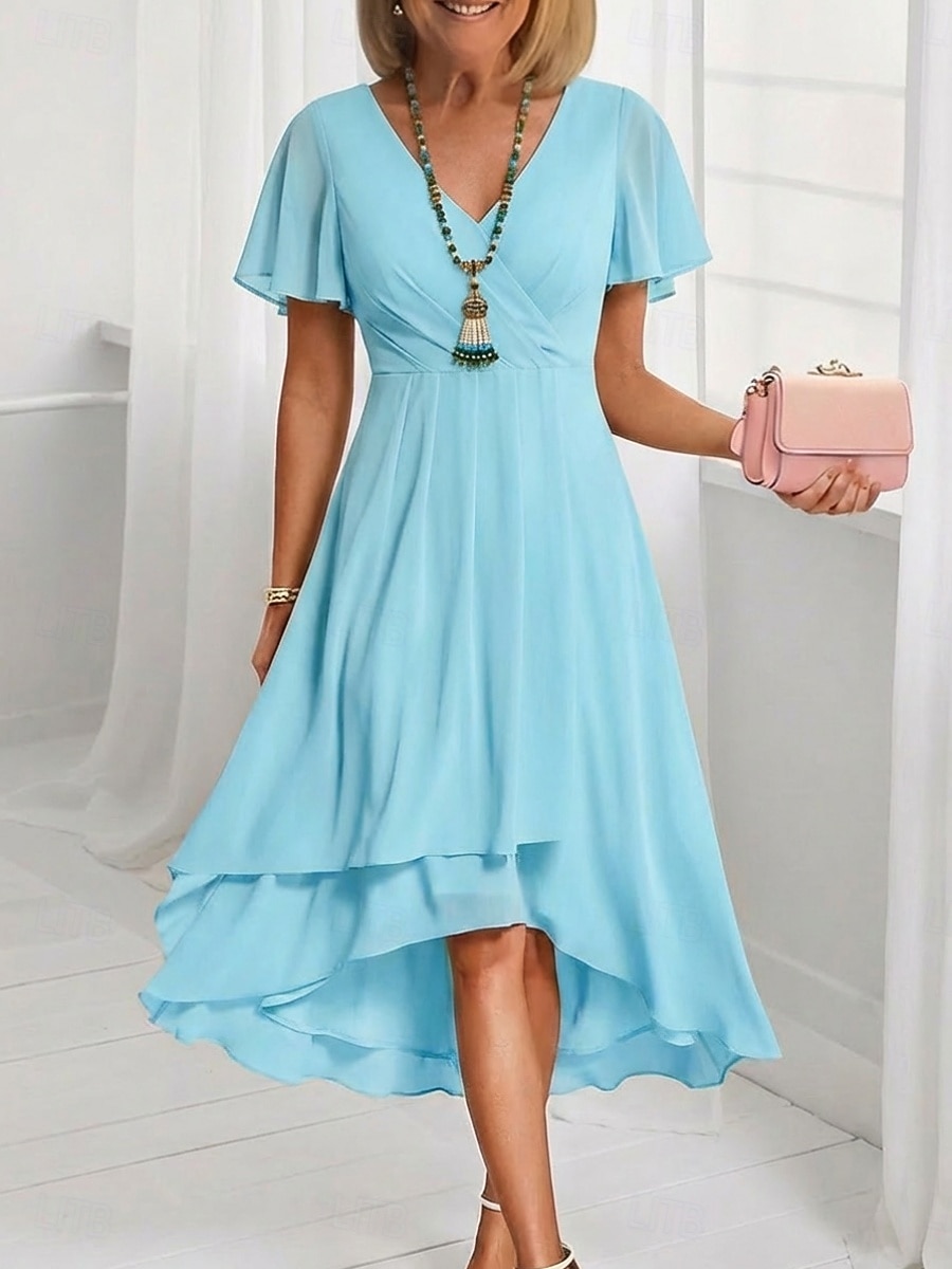 Per donna Abito Midi Vestito Casual Vestito in Chiffon Vestito a ruota Elegante Moda Moderno All'aperto Vacanza Uscire Vestibilità regolare Semplice Manica Corta Scollo a V Blu Rosa chiaro Nero Bianco del 2026 a $16.99 –P12