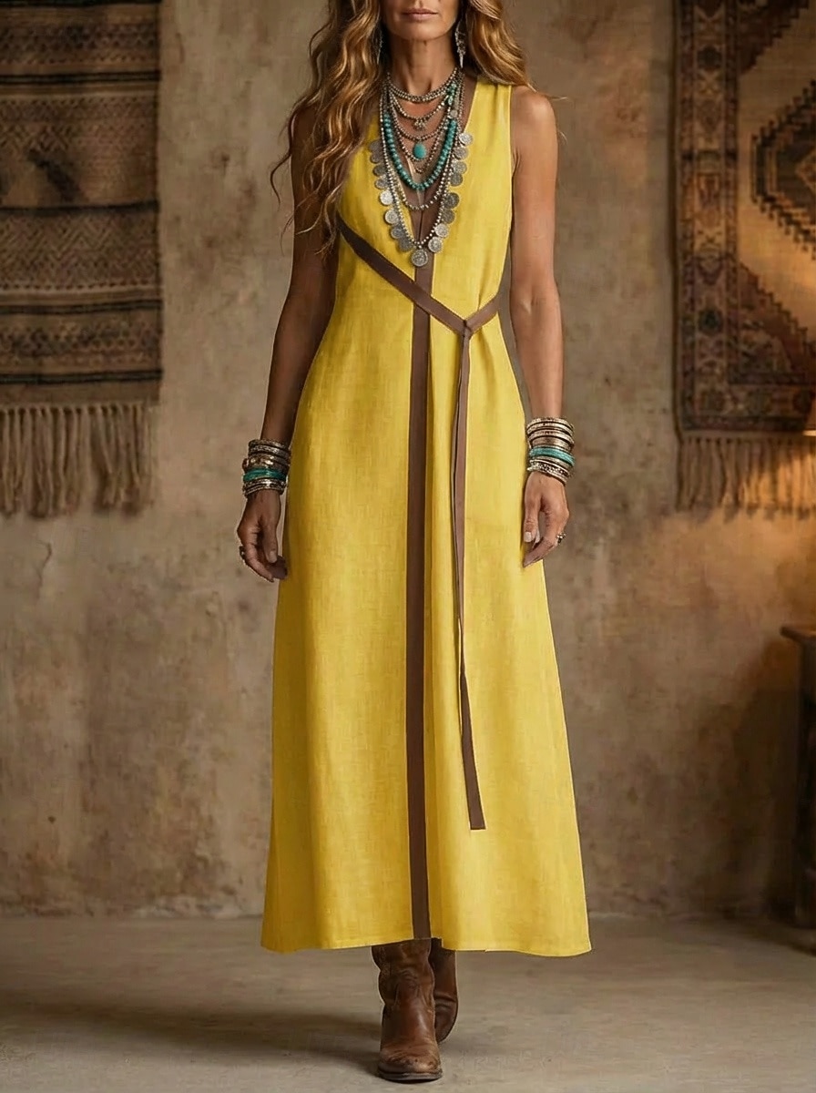Mujer Vestido maxi Vestidos con tacto de lino Vestido bohemio Vestido de Columpio Elegante Moda Moderno Exterior Festivos Noche Ajuste regular Bloque de color Sin Mangas Collar mandarín Blanco 2026 - $31.99 –P3