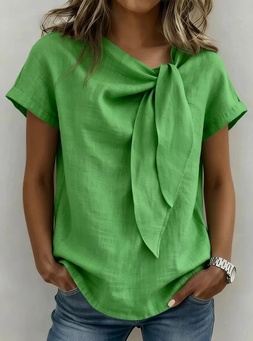 Per donna Camicie effetto lino Blusa Camicia in finto lino Tinta unica Quotidiano Elegante Essenziale Manica Corta Asimmetrico Top Regolari Quotidiano Nero Giallo Cachi Rosso Verde Estate Primavera del 2026 a $27.99 –P1