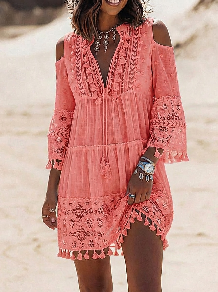 pink lace boho dress Cantina Boho Dress Pink | Size L