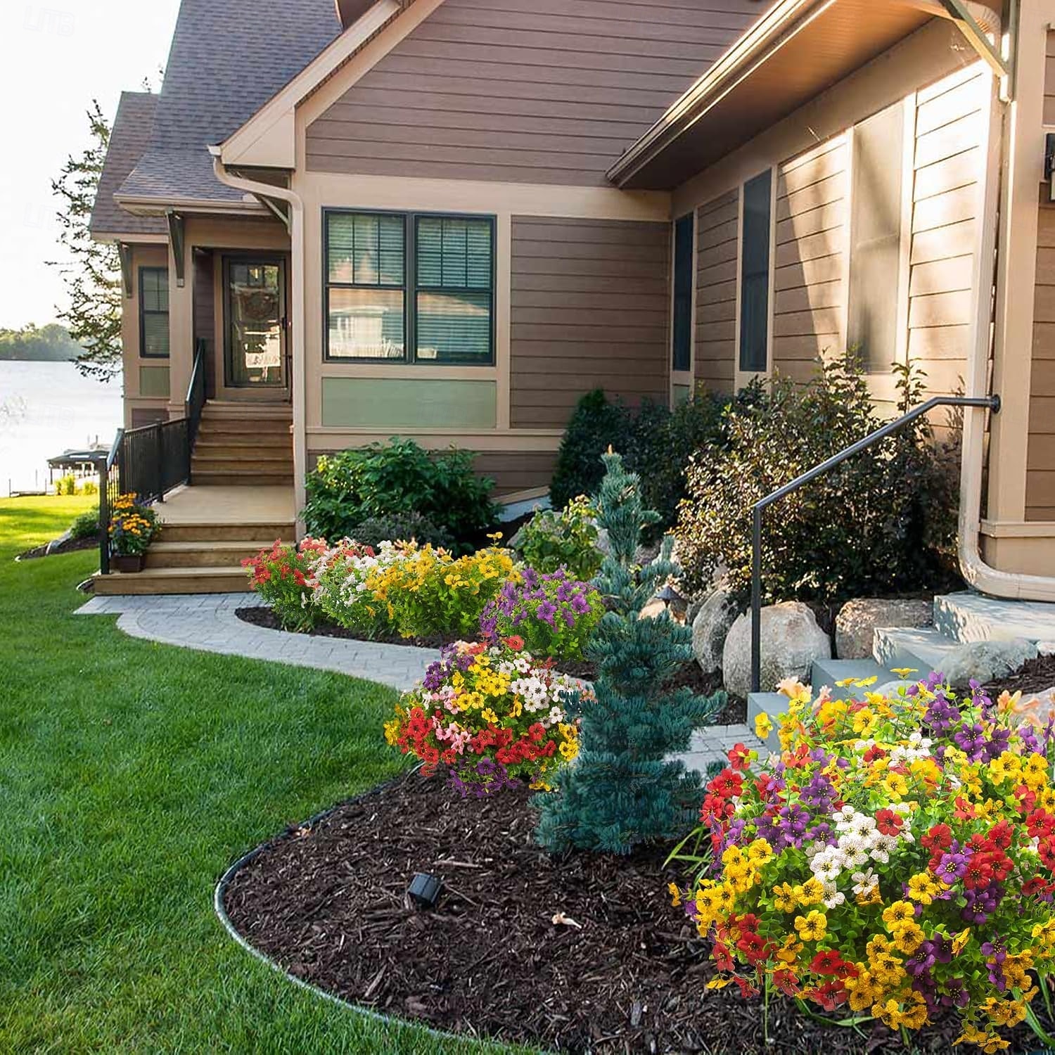 2026年 屋外の春の装飾用、人工造花8束。シルク製のカラフルな紫色のUV耐性リアルな造花で、屋外のポーチ、パティオ、庭、プランター、鉢、窓辺のプランターに最適です（ミックス）。  コレクション – $13.99 –P5