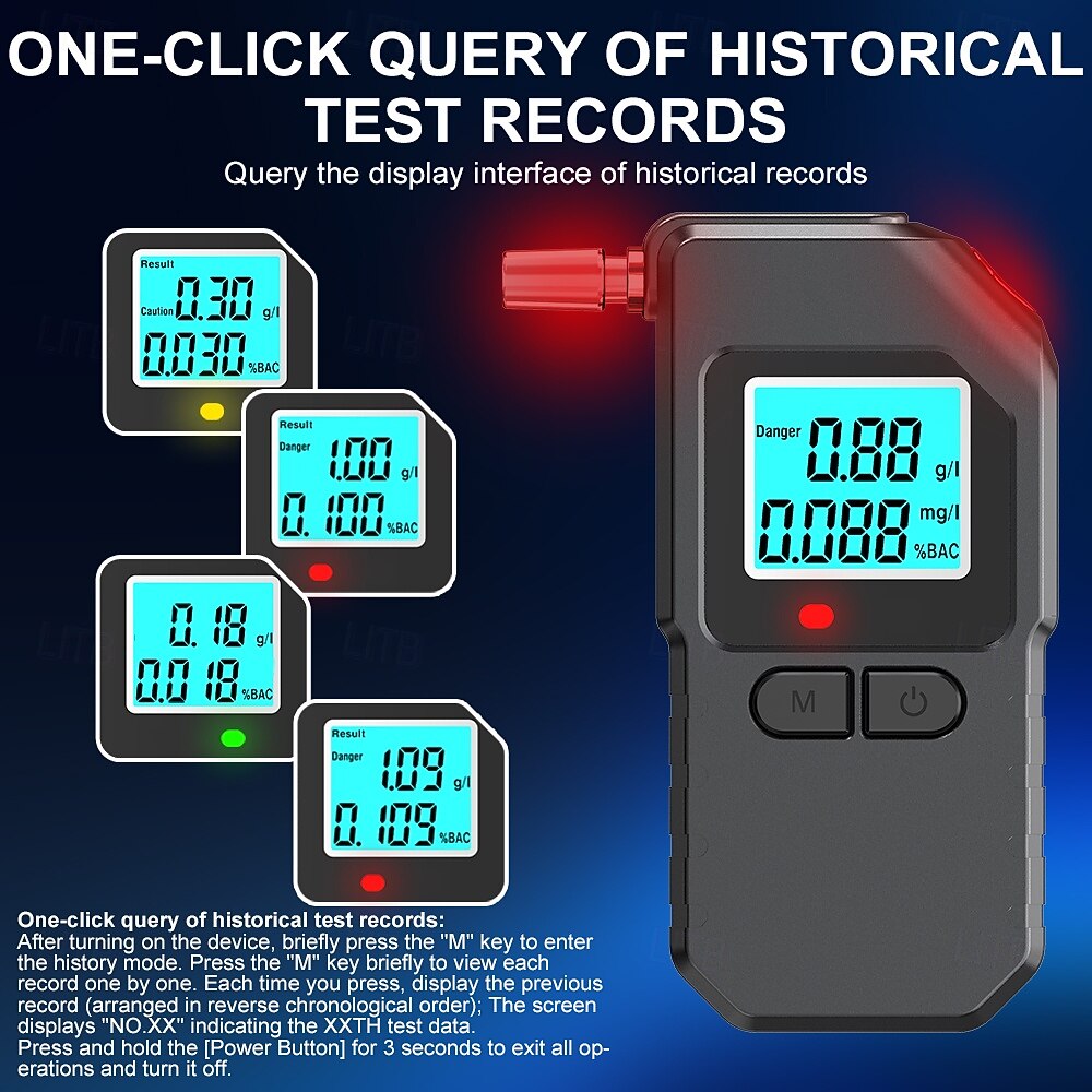 Professional Portable Breathalyzer, Digital Alcohol Tester with LCD Display, High Precision 3-Unit Alcohol Detector (%BAC, g/l, mg/l), 3-Color LED Warning Indicators for Drivers 2026 - $33.99 –P6