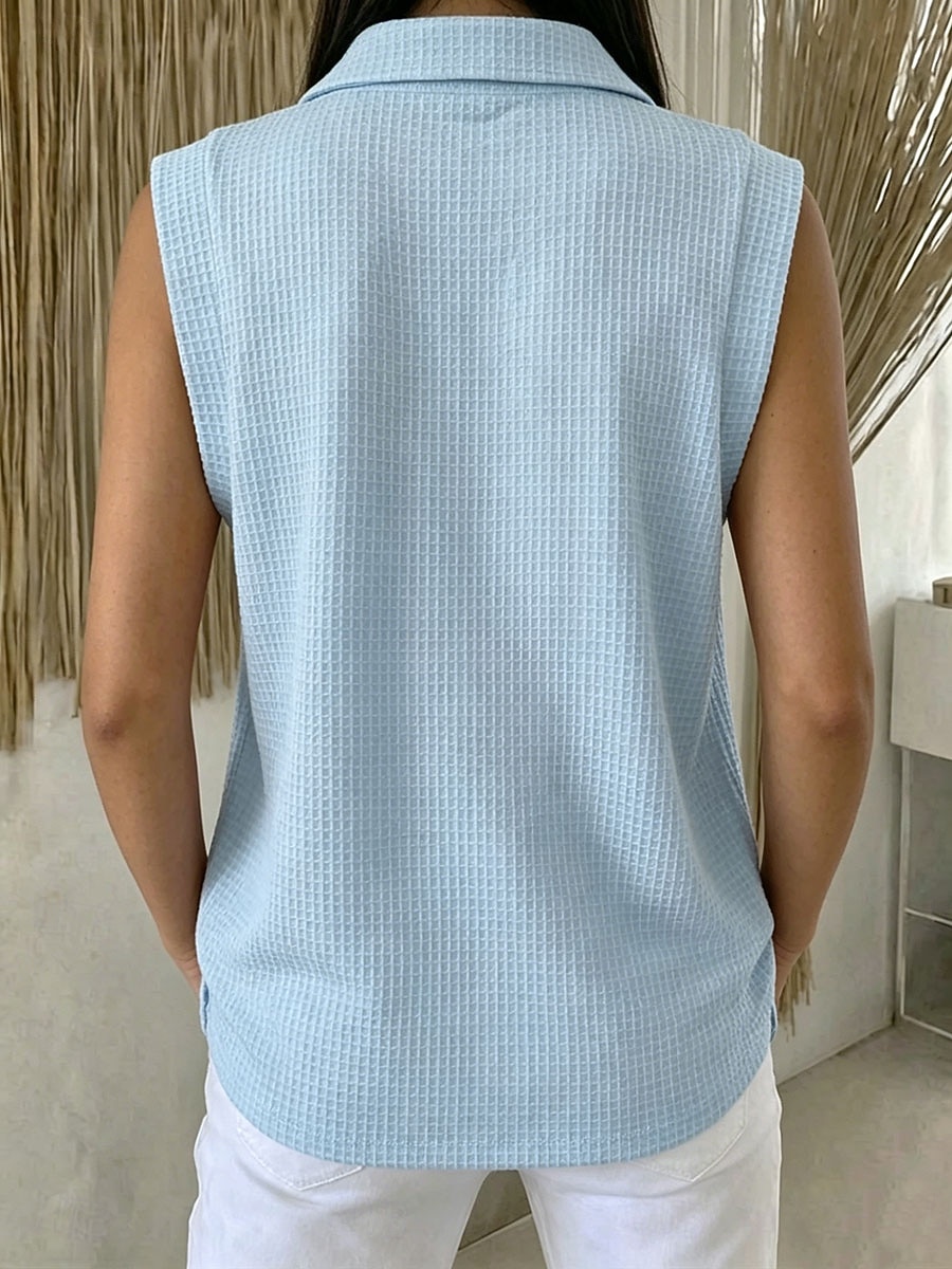 Damen Waffel-Tanktop Poloshirts T-Shirt Tasche Stilvoll Klassisch Ärmellos Hemdkragen Normale Oberteile Lässig Strand Wochenende Blau Schwarz Rosa Rote Sommer Frühling 2026 - $27.99 –P4