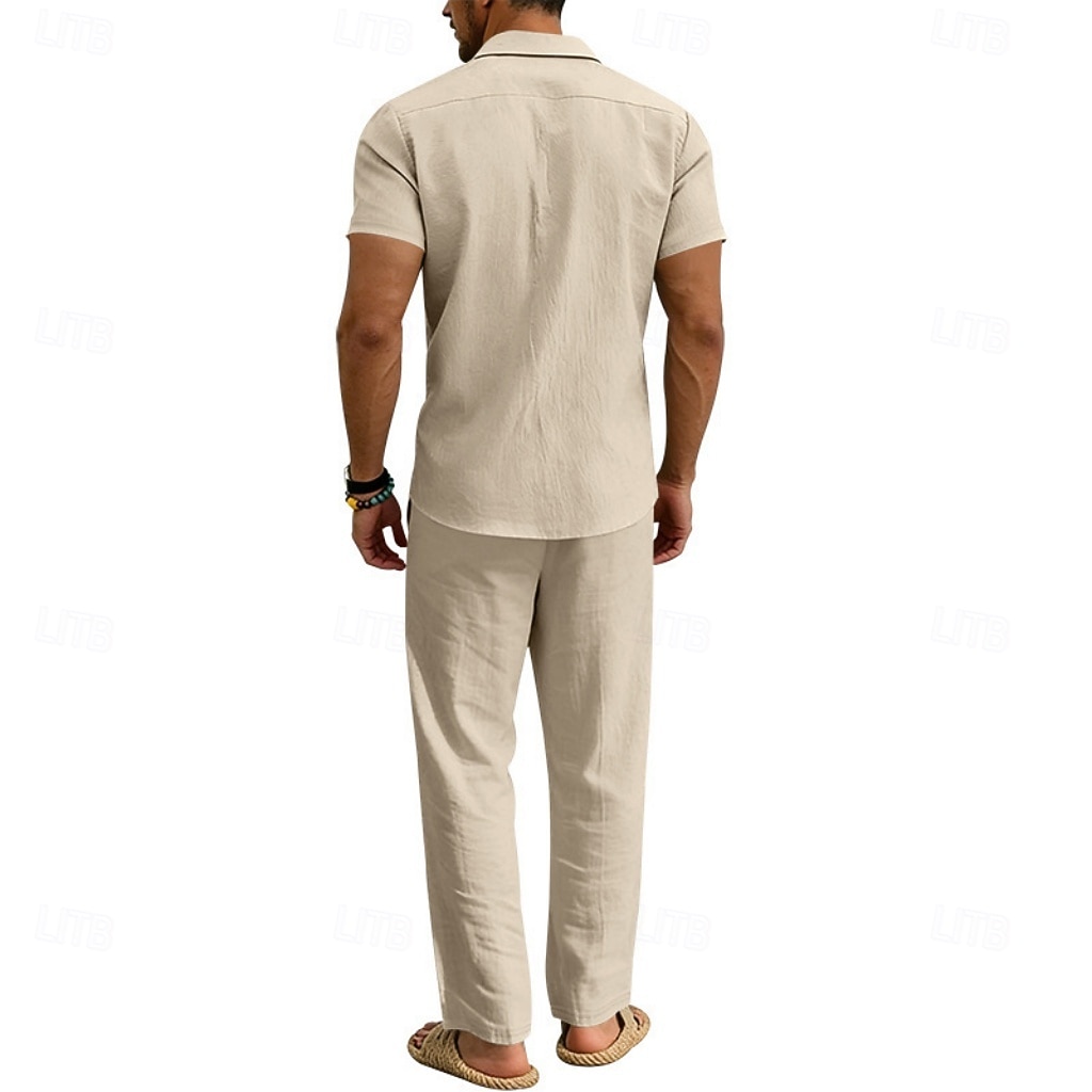 Per uomo Camicia di lino Due pezzi Set Camicia E Pantaloni di Lino Pantaloni Pantaloni casual Impostare Semplice Quotidiano All'aperto Vacanza Collo ripiegato Manica Corta Estate Moda Casual del 2026 a $36.99 –P2