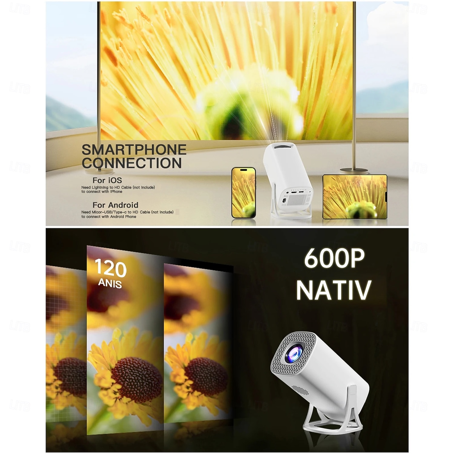 Smart Mini Projector with Android 11.0, WiFi 6 Bluetooth Portable Projector Support 1080P, 180 Degree Rotatable Movie Projector with Auto Keystone, Home Cinema Projector for iOS/Android/HDMI 2026 - $95.99 –P2