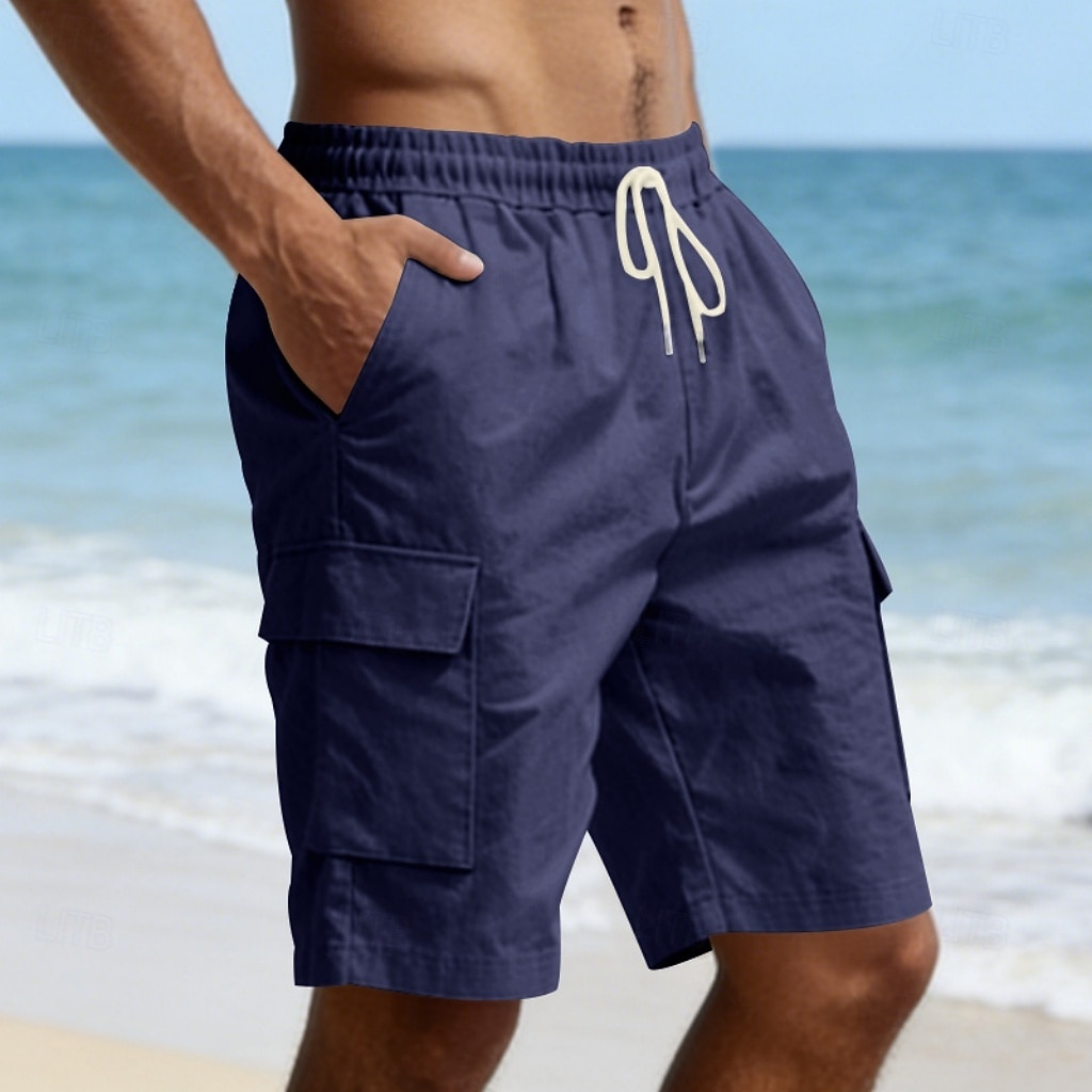 Men's Cotton Linen Shorts Shorts Summer Shorts Beach Shorts Drawstring Pocket Elastic Waist Plain Comfort Breathable Knee Length Outdoor Beach Vacation Vacation Fashion Black White Inelastic 2026 - $22.99 –P6