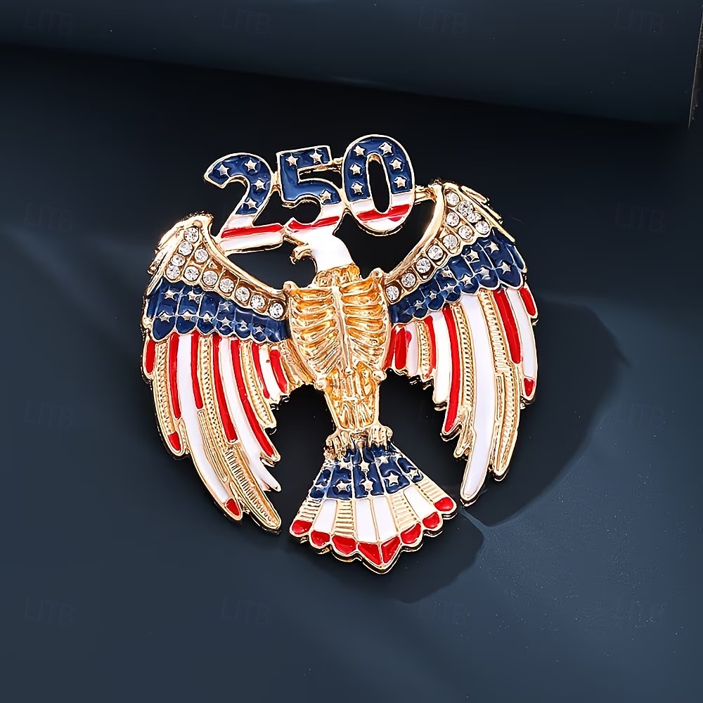 Broșă cu vultur și cal aniversar de 250 de ani pentru bărbați și femei, broșă cu strasuri patriotice americane cu vultur chel, perfectă pentru costume, paltoane și guler, accesoriu ideal pentru 2026 - $9.99 –P5