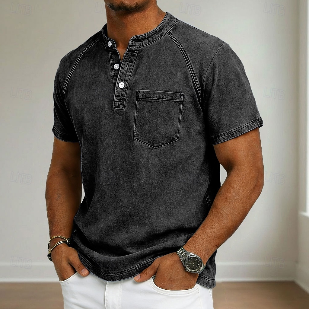 Ανδρικά Μπλουζάκι Πουκάμισο Henley Πουκάμισο 100% Cotton Acid Wash Μπλουζάκι μπλουζάκι Κοντομάνικο Χένλι Φθινόπωρο & Χειμώνας Καλοκαίρι Άνοιξη Σκέτο Βίντατζ Κομψό στυλ street Καθημερινό 2026 - $21.99 –P14