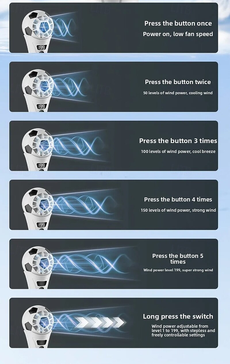 Soccer Handheld Fan, Portable Mini Fan with 199 Wind Speeds & LED Digital Display, USB Rechargeable Personal Football Fan for Match Day, Outdoor Sports, Travel, Gifts for Kids & Fans 2026 - $12.99 –P5