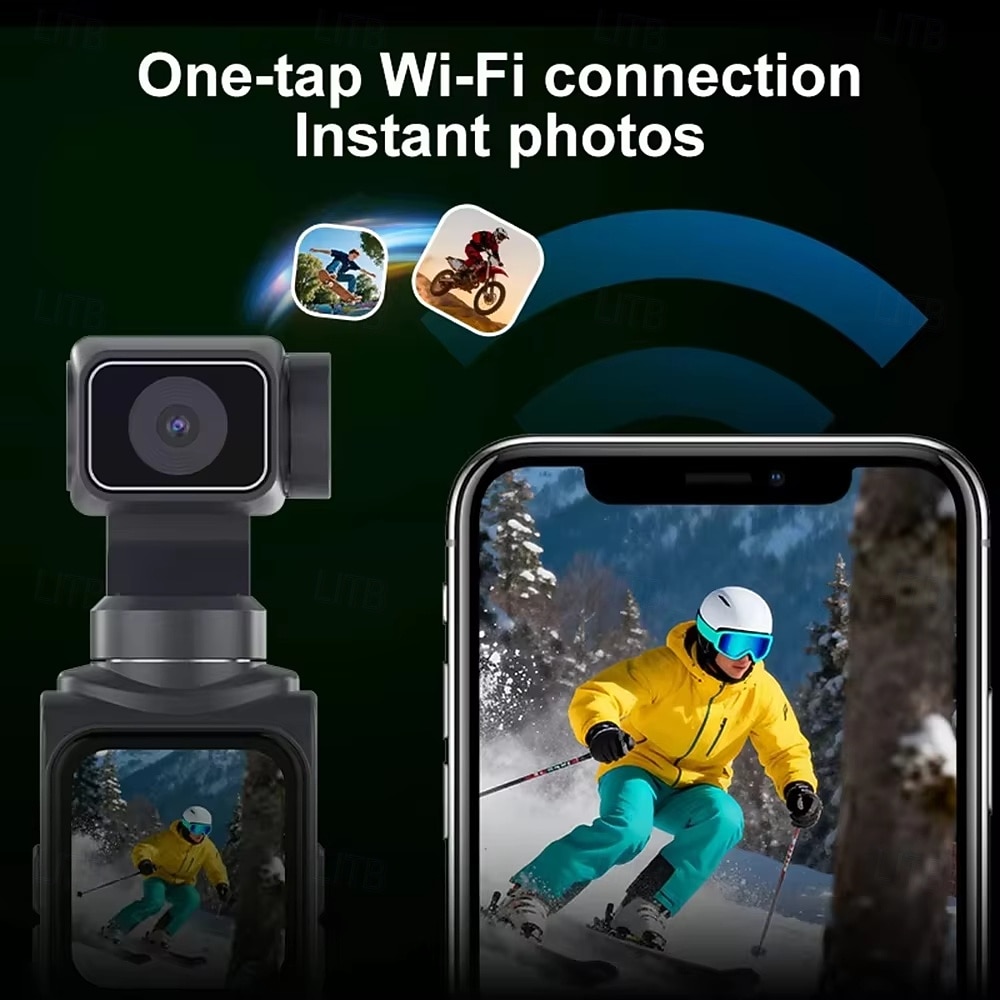 Cámara de bolsillo con estabilizador 4K Ultra HD y seguimiento automático de 330°. &Seguimiento facial, cámara de acción portátil con pantalla táctil de 1,72", cámara inalámbrica wifi para vlogs de 2026 - $149.99 –P4
