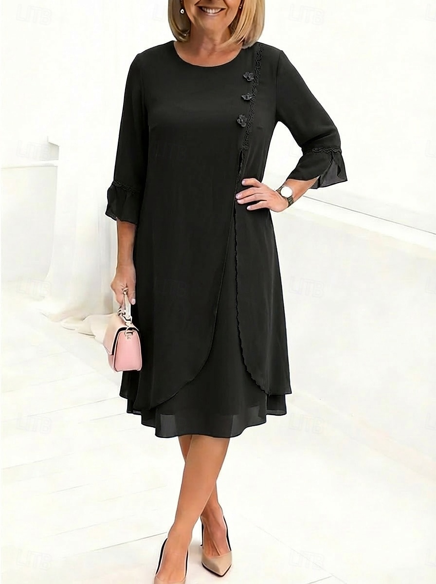 Women's Midi Dress Chiffon Dress Cocktail Dress Elegant Fashion Outdoor Vacation Going out Loose Fit Plain Long Sleeve Crew Neck Blue Black Summer Spring 2026 - $28.99 –P2