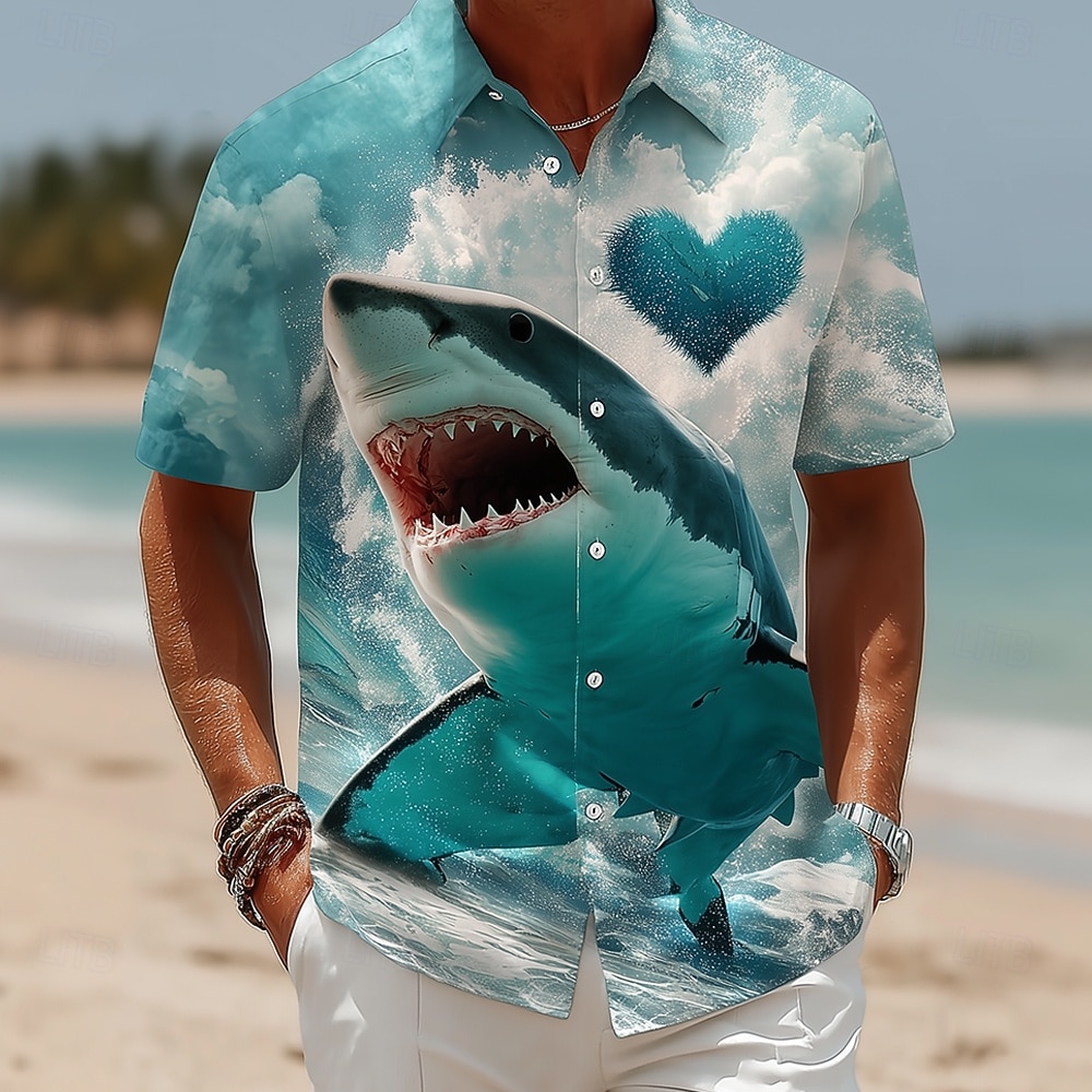 Per uomo Animale Squalo A cuore Camicia Camicia hawaiana estiva Camicie tropicali Manica Corta Hawaiano Divertente Vacanza al Mare Estate Primavera Collo ripiegato Stampa 3D camicie con colletto Blu del 2026 a $25.99 –P2