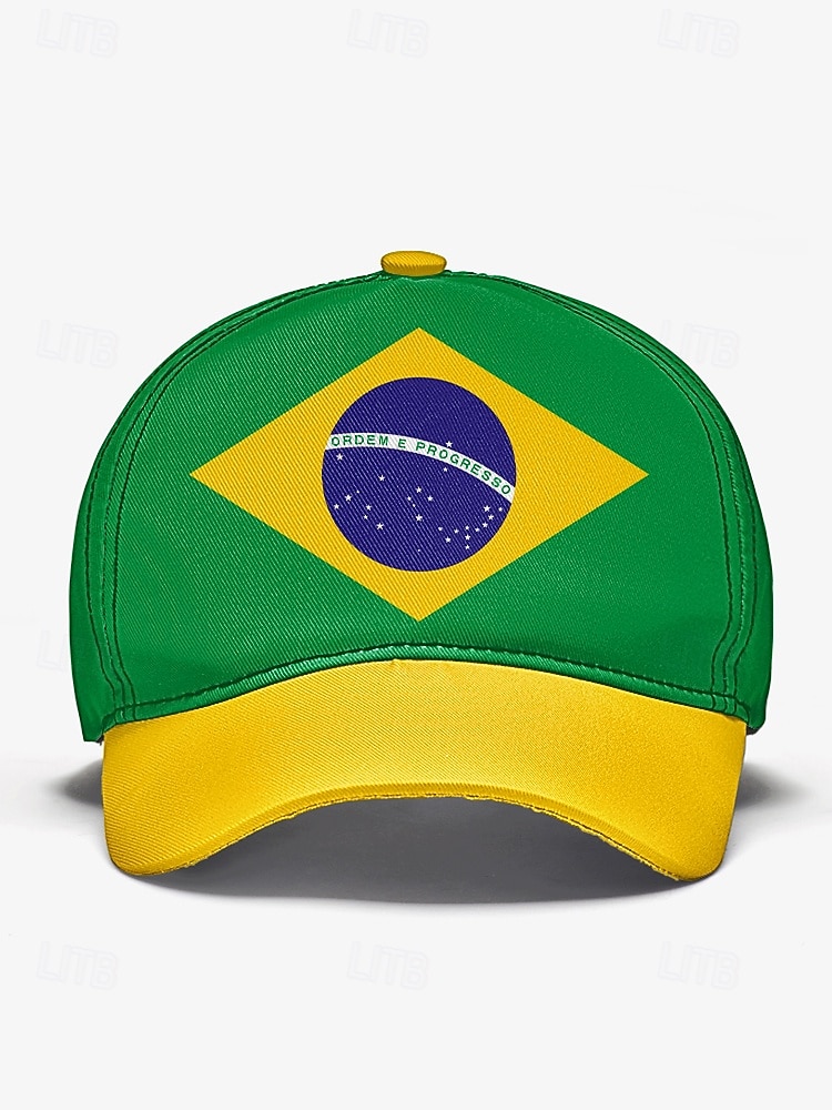 Șapcă de baseball bărbătească din poliester, în culorile steagului Braziliei, cu croială reglabilă, pentru fanii fotbalului, pentru ziua meciului, evenimentele pentru suporteri de fotbal, îmbrăcămintea sport casual și ținutele de zi cu zi în aer liber 2026 - $14.99 –P5