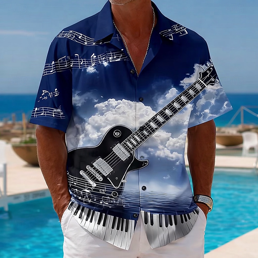 Per uomo Chitarra Strumento musicale Camicia Camicia con Bottoni Camicia con collo camp Manica Corta Vintage Retrò Festival Musicale Ferie Estate Primavera Colletto cubano Stampa 3D Nero Borgogna Blu del 2026 a $25.99 –P3