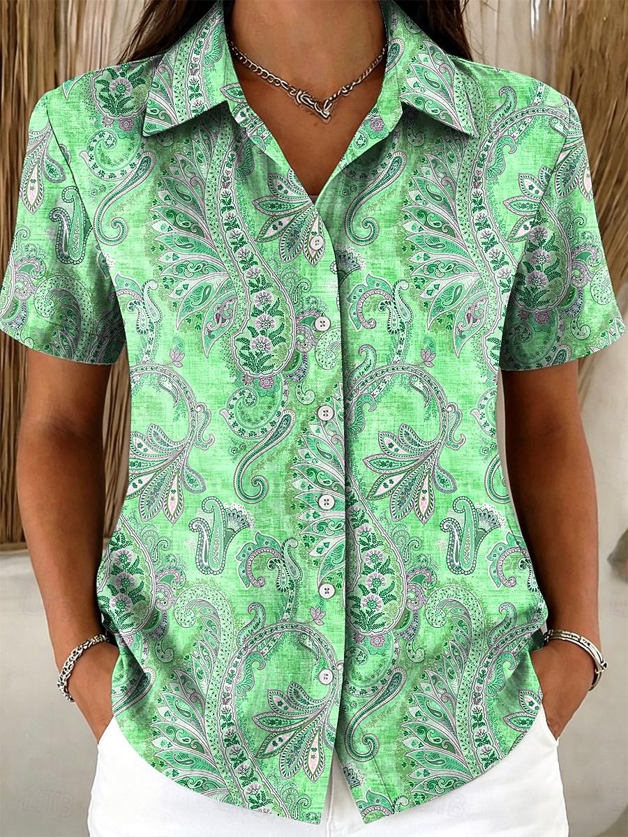 Γυναικεία Πουκάμισο Κουμπιά Στάμπα Γραφική Λαχούρι Βίντατζ Στυλάτο Μοντέρνα Κοντομάνικο Κολάρο Πουκαμίσου Κανονικά μπλουζάκια Causal Καθημερινά Θαλασσί Κίτρινο Ανθισμένο Ροζ Βαθυγάλαζο Βυσσινί 2026 - $26.99 –P3