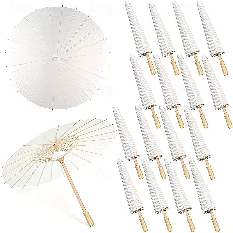 Set van 3 witte papieren paraplu's van 60 cm (23,62 inch), klassieke stijl met houten handvat, handmatig te openen, UV-bescherming, ideaal voor bruiloften, fotografie, cosplay en feesten. 2026 - $25.99 –P1