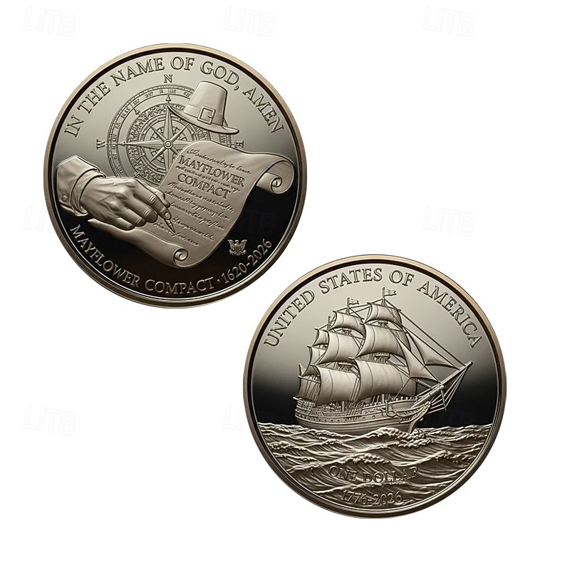 Pamětní mince k 250. výročí USA, kompaktní mince Mayflower 1620–2016, poutní loď &historický dokument, odolný kovový vlastenecký sběratelský suvenýr k vystavení 2026 - $19.99 –P1