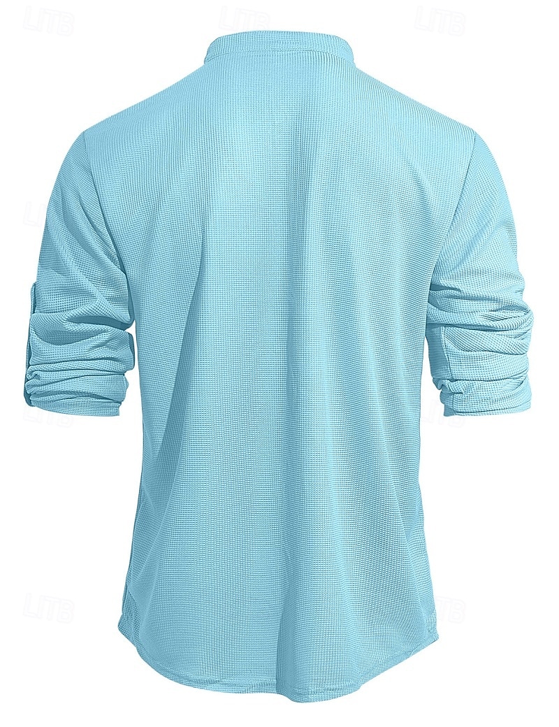 Herren T Shirt Waffel-Henley-Hemd Henley Hemd Langarmshirt Langarm Henley Sommer Frühling Einfach Mode Streetwear Freizeit Knöpfe Lässig Täglich Urlaub Blau Schwarz Weiß Top T-Shirt für Herren 2026 - $24.99 –P3