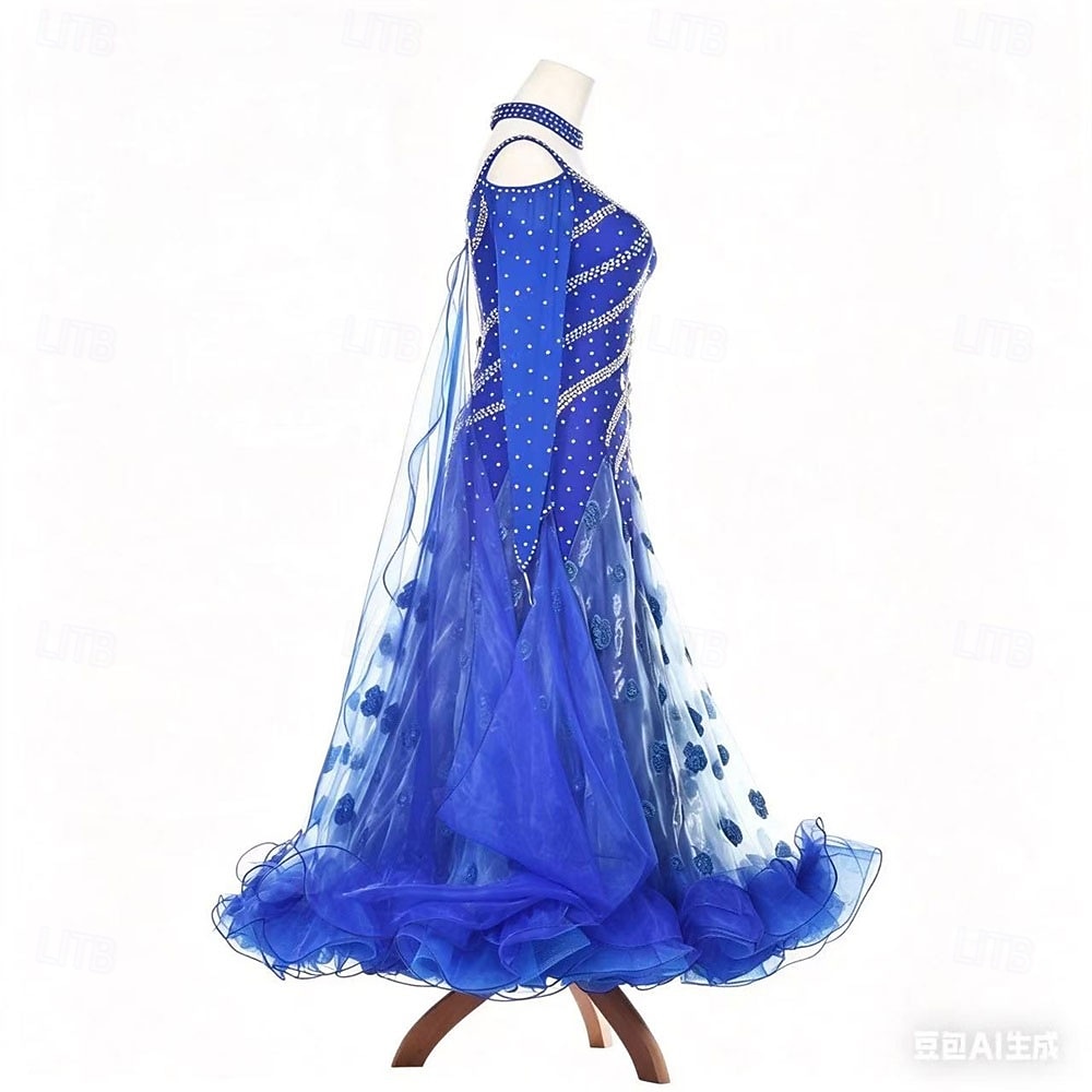 Ballroom Dance Dress Rhinestone Pleats Splicing Women's Party Training Performance Long Sleeve High Spandex Polyester 2026 - $704.49 –P3