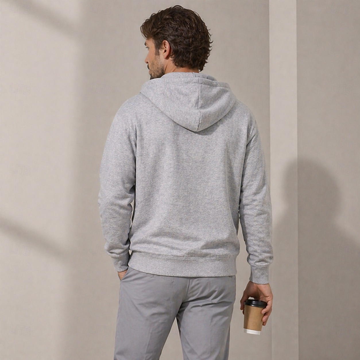 Men's Hoodie Terry Fabric Full-Zip Hooded Sweatshirt Light Grey 2026 ...