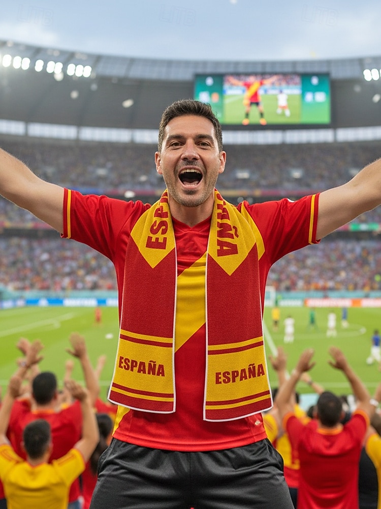 Bufanda de toalla de poliéster para hombre con estampado de la bandera de España, bufanda suave para aficionados al fútbol, ideal para animar en los días de partido, eventos en estadios, retransmisiones deportivas y uso diario informal. 2026 - $11.99 –P2