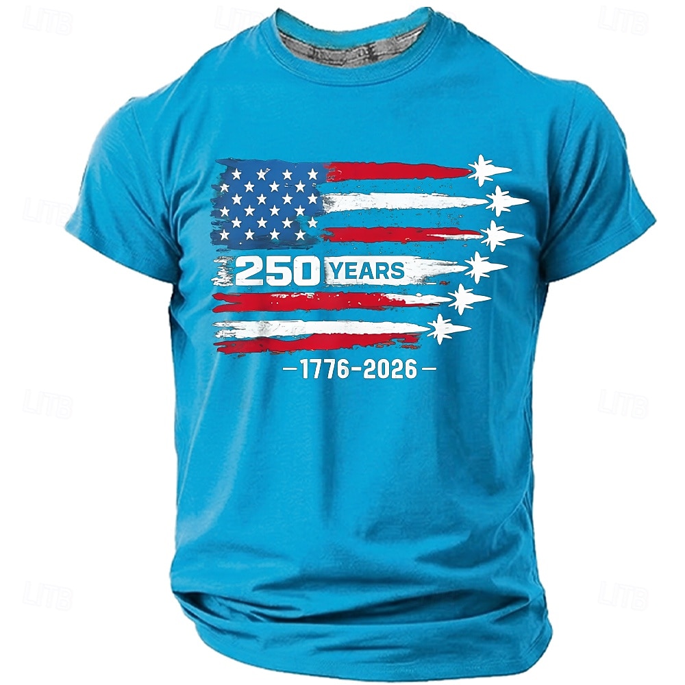 4 juli 2026 250:e Herr Amerikanska amerikanska flaggan Rolig Slang T-shirt Kortärmad T-shirt 3D-tryck Rund hals Skjorta Mode Dagligen Dagligen Gata Blå Ljusblå Grapefruktljung Sommar Vår Kläder S M L 2026 - $19.99 –P4