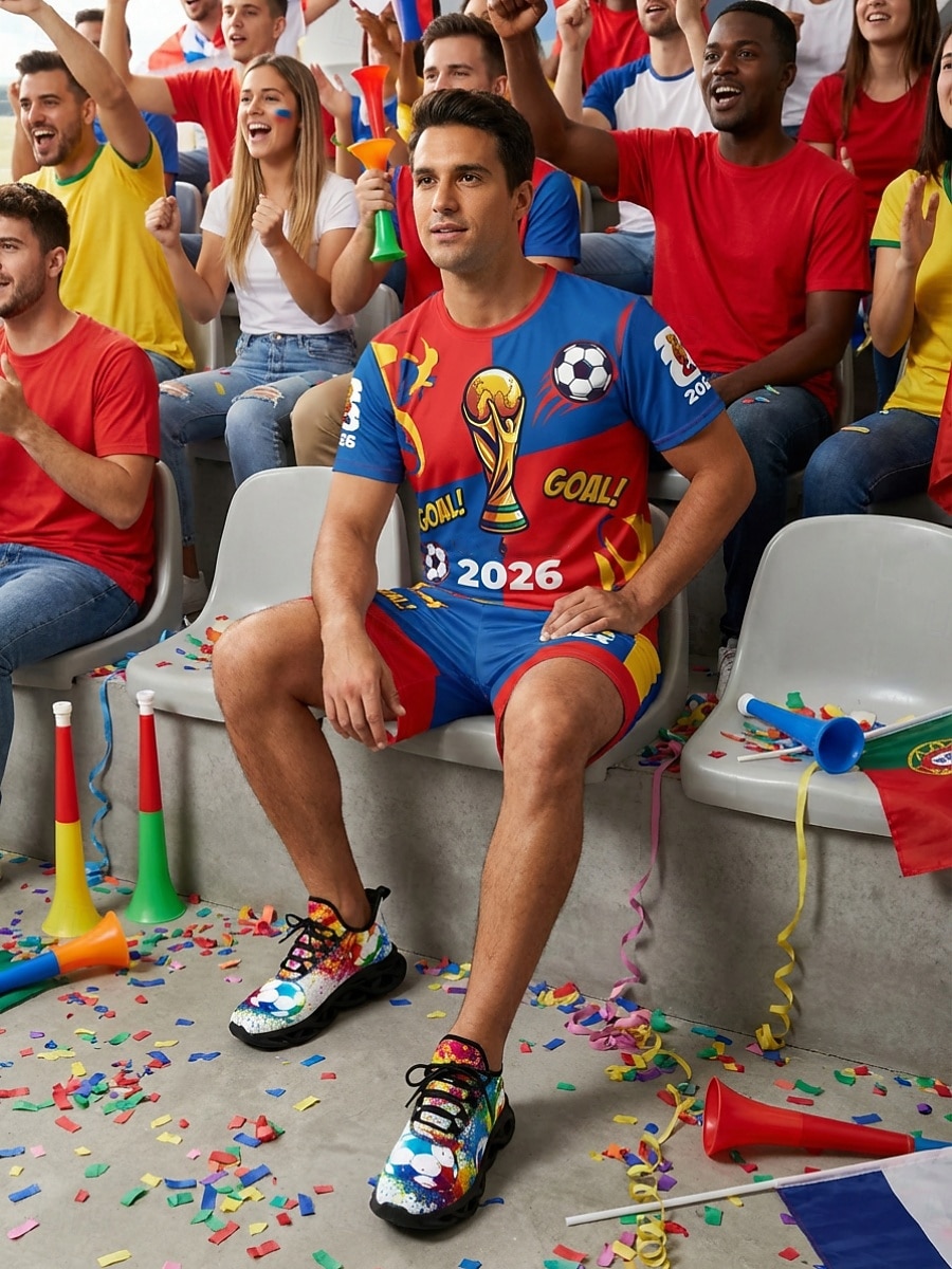 Men's Colorful Soccer Print Sneakers – Lightweight Breathable Athletic Shoes with Graffiti Design, Comfortable Sports Shoes for Fans, Parties & Casual Wear 2026 - $42.99 –P2