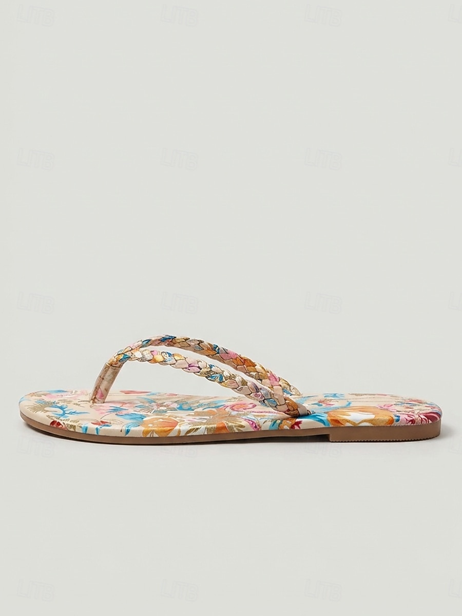 Women's Bohemian Floral Print Flip Flops - Tropical Summer Beach Sandals with Braided Straps & Vibrant Flower Patterns for Island Vacations & Poolside Lounging 2026 - $19.99 –P4