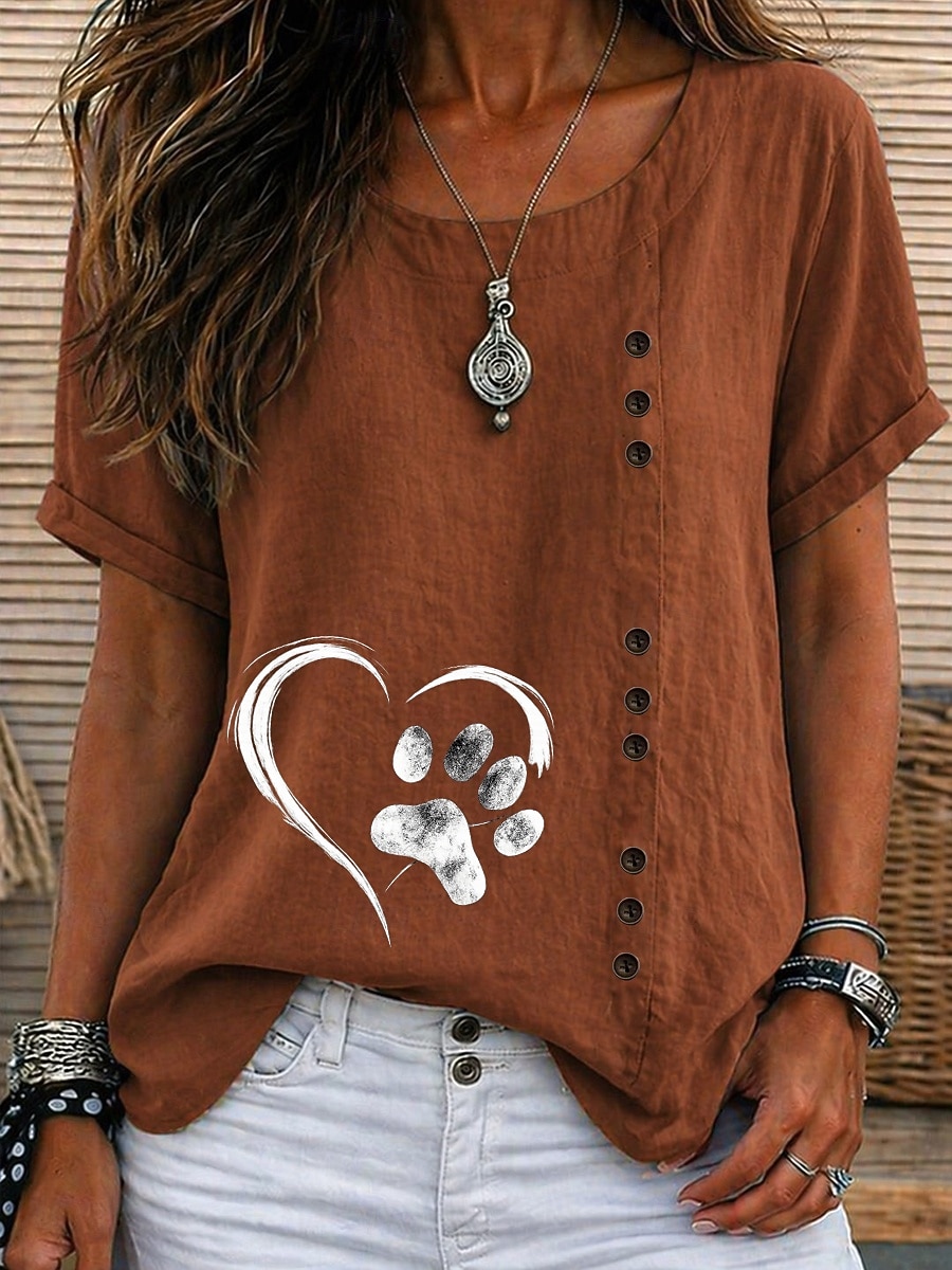 Women's Blouse Buttons Graphic Geometric Elegant Vintage Daily Short Sleeve Crew Neck Regular Tops Casual Daily Holiday Blue Pink Army Green Brown Green Summer Spring 2026 - $24.99 –P4