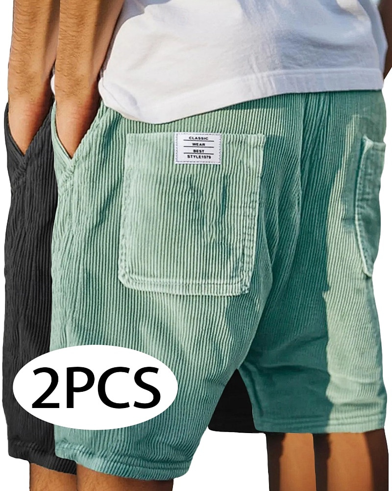 Homens Calção Shorts casuais Shorts de veludo cotelê Bolsos Cintura elástica Tecido Textura Conforto Respirável Curto Casual Ao ar livre Praia Férias Moda Preto + Azul Marinho céu azul+cinza Com de 2026 por $37.99 –P8