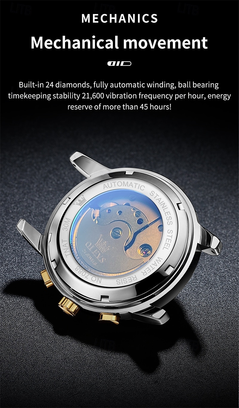 Orologio automatico da uomo Olevs Skeleton, lussuoso orologio da polso da lavoro bicolore in acciaio inossidabile con calendario multifunzione, orologio meccanico analogico luminescente impermeabile, del 2026 a $109.99 –P3
