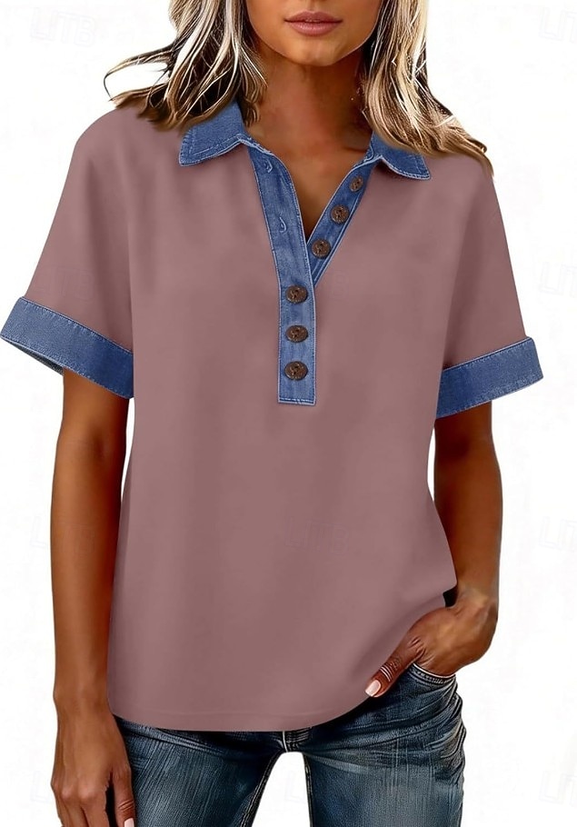 Damen Tunika Vintage Stilvoll Kurzarm Normale Oberteile Täglich Ferien Ausgehen Blau Schwarz Weiß Gelb Rosa Sommer Frühling 2026 - $32.99 –P7