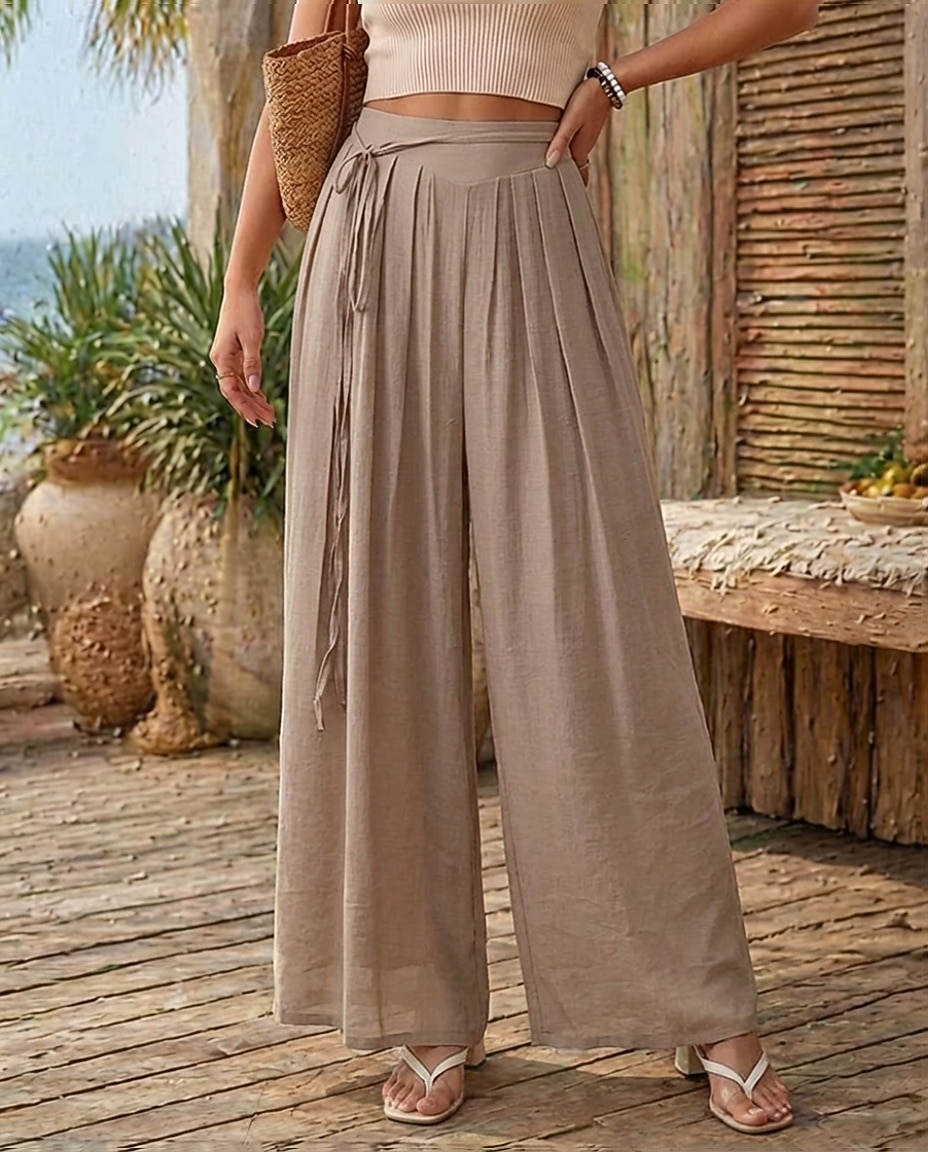 Pentru femei Pantaloni cu aspect de in Picior Larg chinez Vacanță De Bază Lungime totală Talie Înaltă Simplu Cordon Respirabil Inelastic Vacanță Stradă Casual Gri Negru Roz Îmbujorat Kaki Var 2026 - $41.99 –P10
