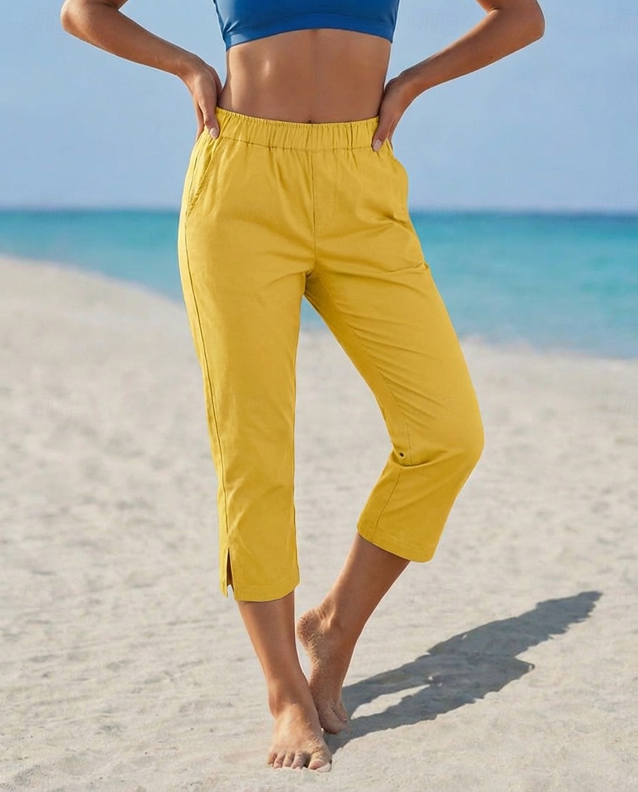 Femmes Pantalon effet lin Pantalon capri Vacances Basique Longueur mollet Taille Moyenne Couleur Unie Uni Confortable Non Elastique Vacances Rue Décontracté Noir Blanche Jaune Marine foncé Ét de 2026 ? $17.49 –P1