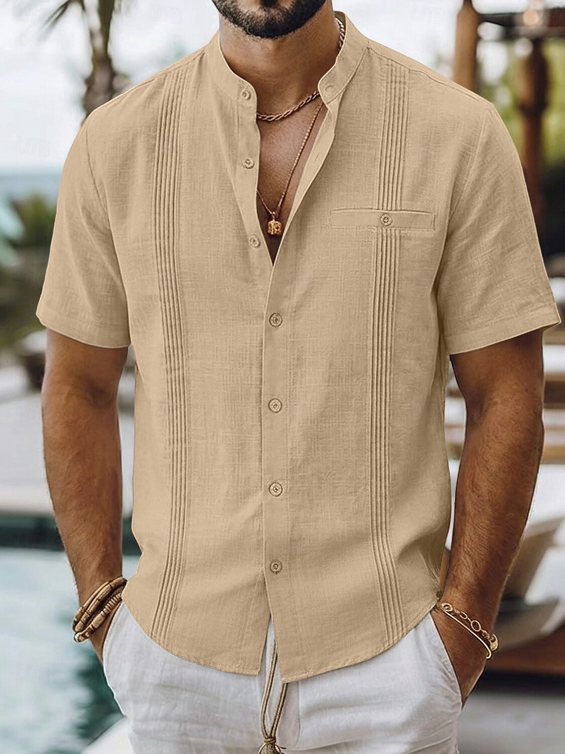 Men's Shirt Linen Shirt Summer Shirt Beach Shirt Summer Hawaiian Shirt Solid Color Casual Daily Blue Dark Yellow Navy Blue Green Short Sleeve Collar Spring & Summer Summer Clothing Apparel Ruched 2026 - $25.99 –P3