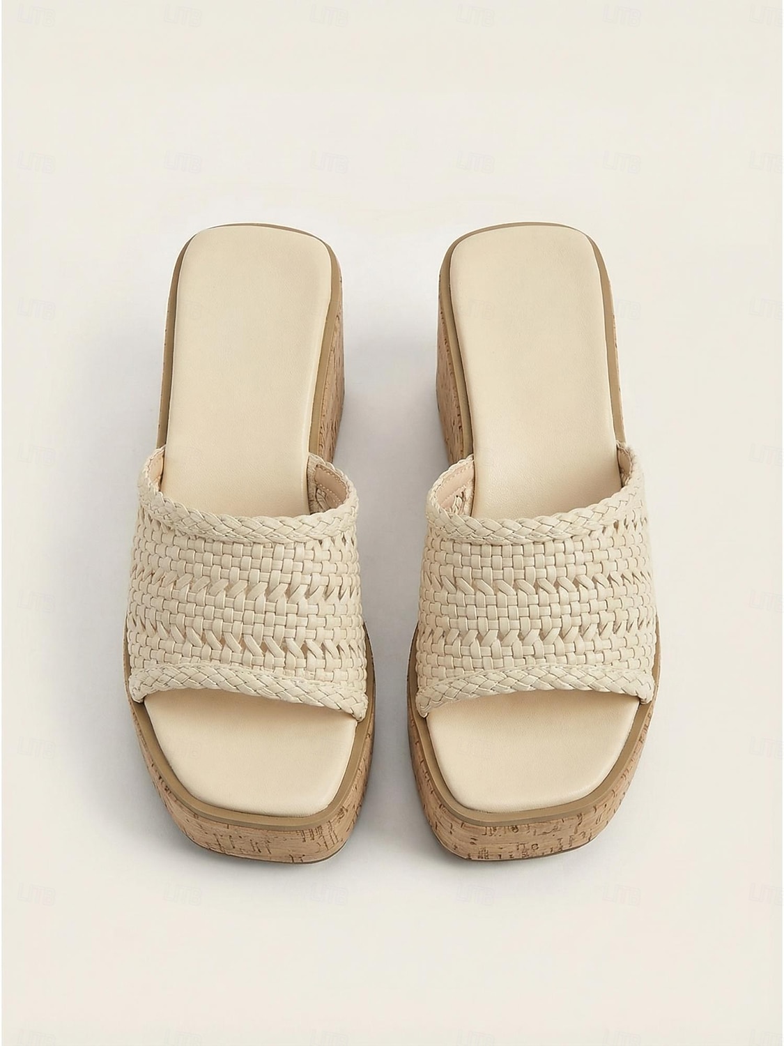 Women's Cream Woven Wedge Slides - Braided Platform Sandals & Cork-Texture Sole for Outdoor Vacations, Summer Travel & Beach Resort Wear 2026 - $59.99 –P3