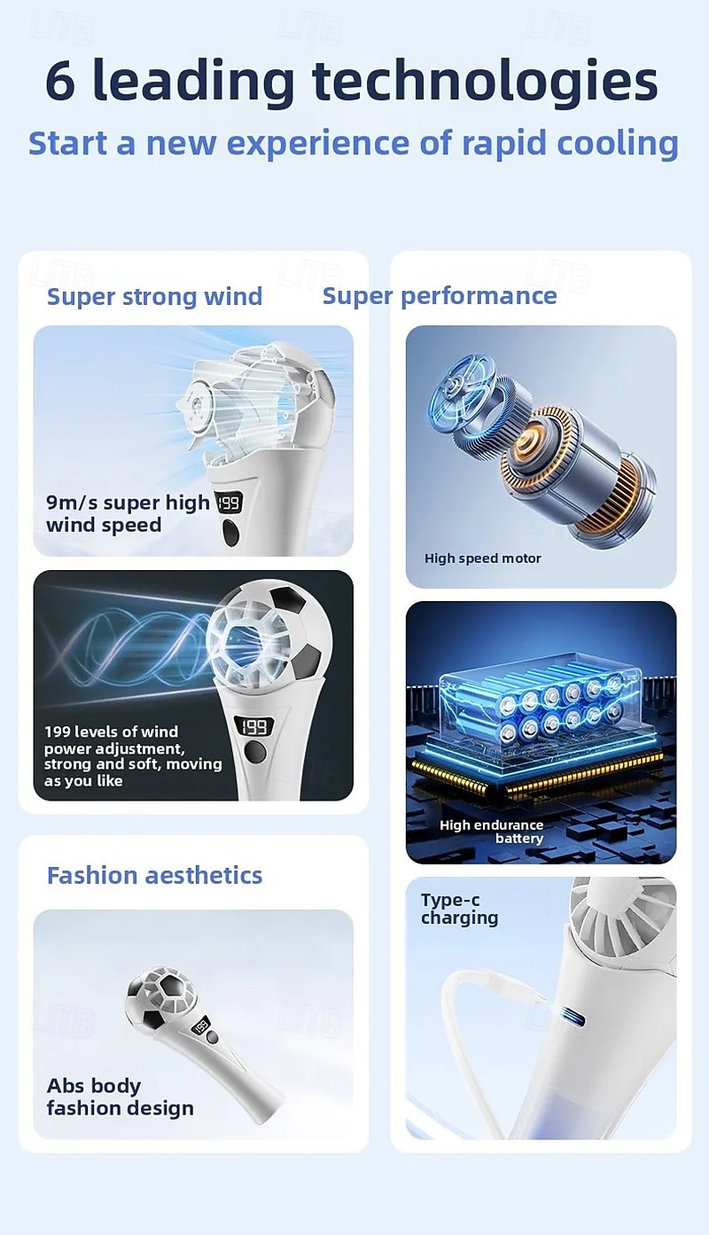 Soccer Handheld Fan, Portable Mini Fan with 199 Wind Speeds & LED Digital Display, USB Rechargeable Personal Football Fan for Match Day, Outdoor Sports, Travel, Gifts for Kids & Fans 2026 - $12.99 –P2