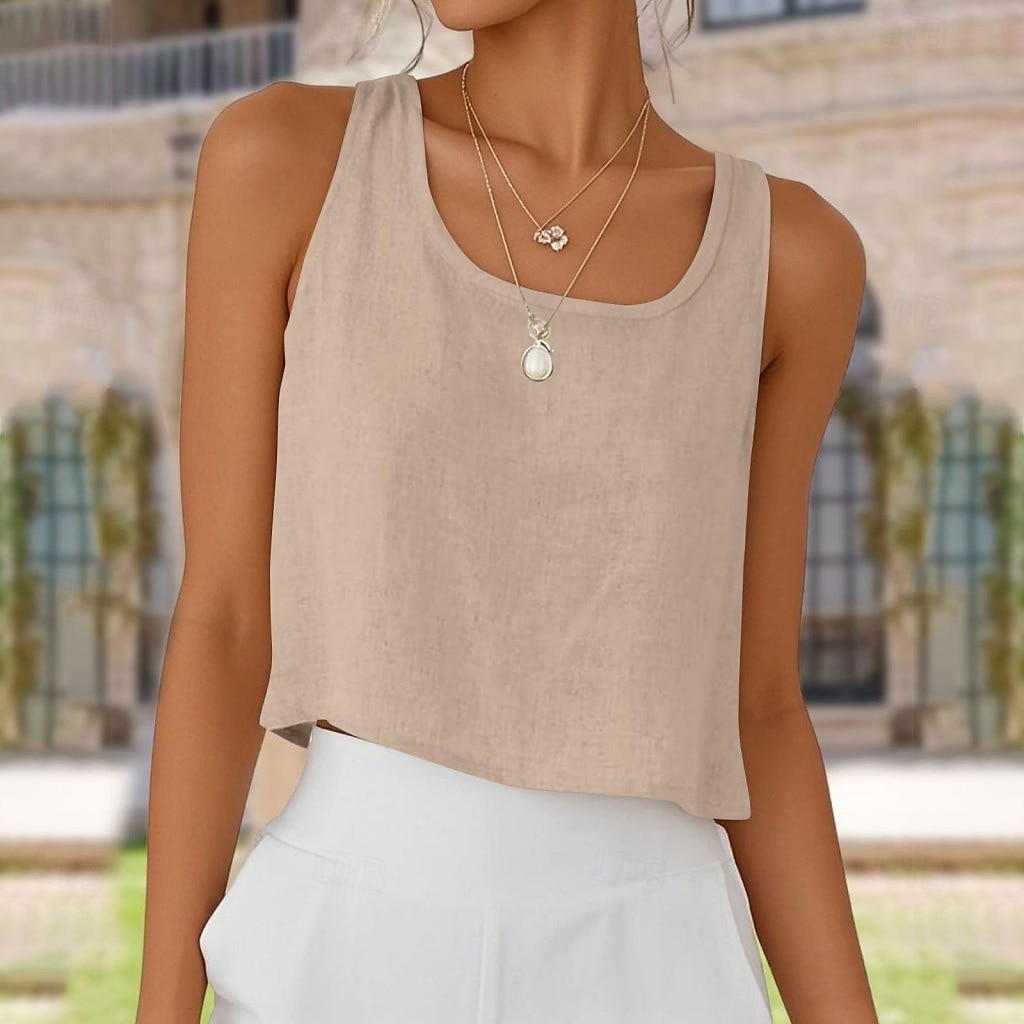 Damen Weste aus Baumwollleinen Tank Top Knöpfe Vintage Stilvoll Lässig Ärmellos Träger U-Ausschnitt Normale Oberteile Täglich Ausgehen Urlaubskleidung Salbeigrün Weiß Hellgrau Aprikose Sommer Frühling 2026 - $18.49 –P1