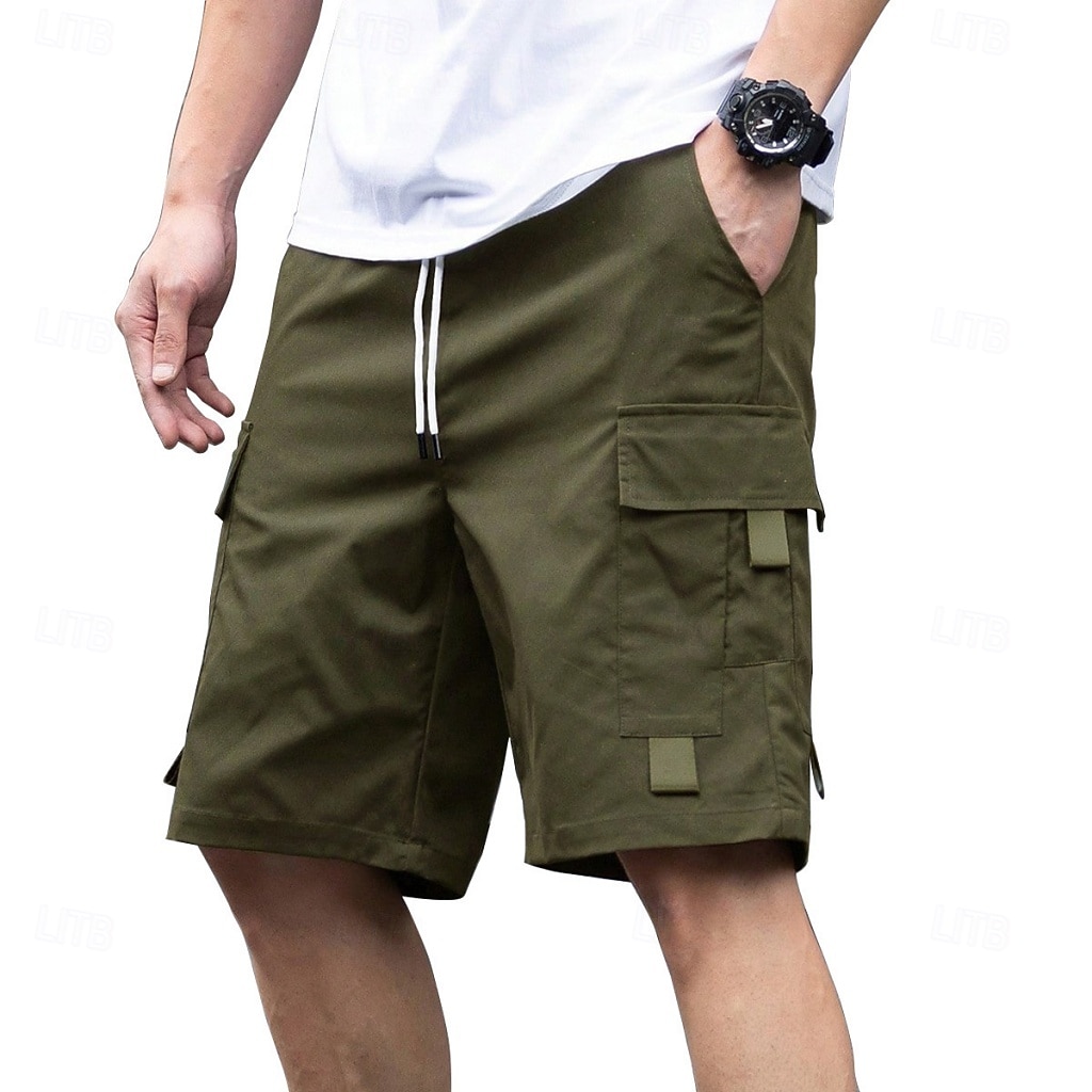 Herr Cargobyxor Cargo-shorts Shorts Casual shorts Snörning Ficka Elastisk midja Slät Enfärgat Knelängd Utomhus Streetwear Camping Mode Streetwear Svart Marinblå Oelastisk 2026 - $21.99 –P4