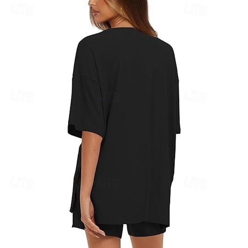 Women's Two Piece Sets Shorts Sets Short Sleeve Round Neck Plain Fashion Streetwear Casual Daily Outdoor Black Brown Summer Regular Fit 2026 - $28.99 –P3