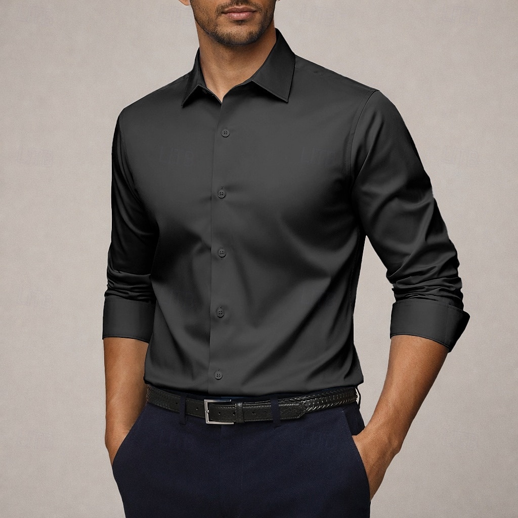 Per uomo Camicia Camicia in raso Camicia elegante Camicia con Bottoni Semplice Matrimonio Formale Blu chiaro Nero Bianco Verde Manica Lunga Bavero Tutte le stagioni Abbigliamento Puro del 2026 a $31.99 –P4
