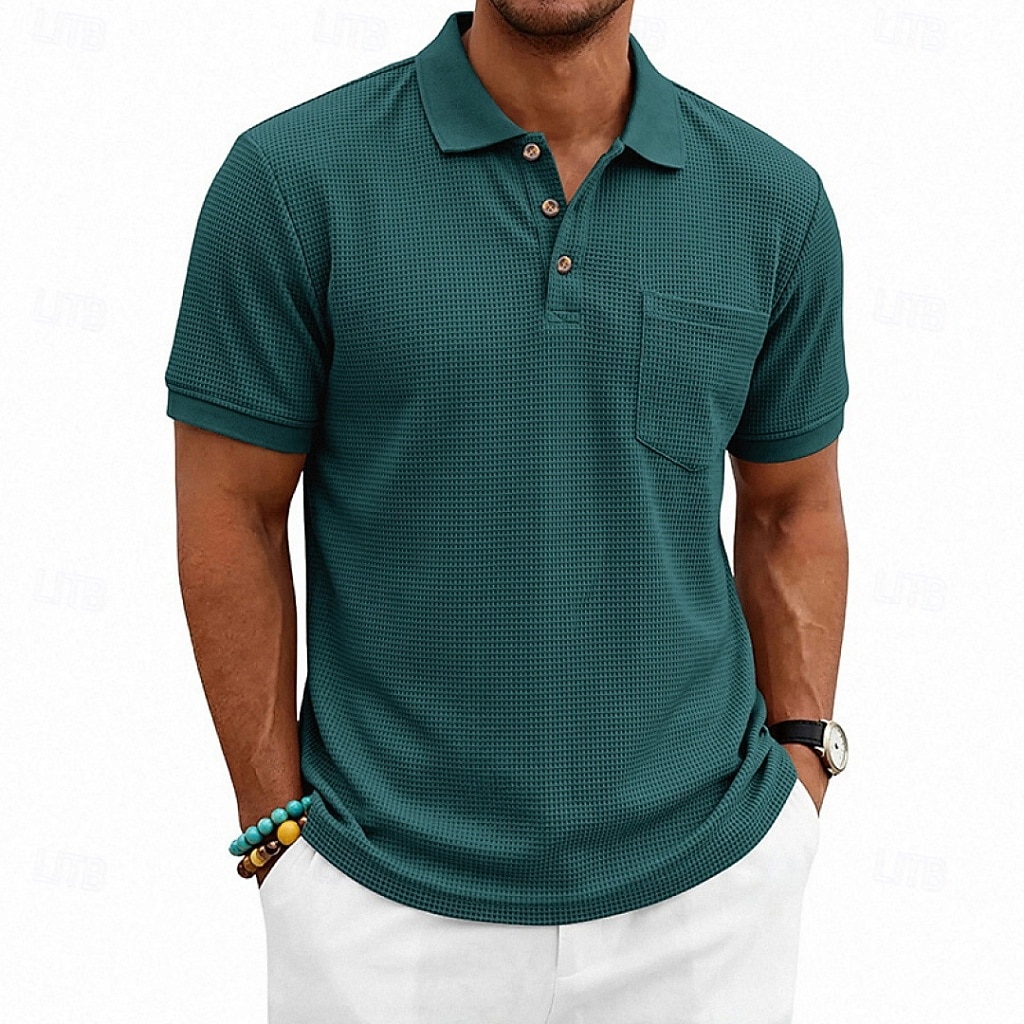 Per uomo Magliette Polo a Nido d'Ape Polo Casuale Streetwear Bavero Manica Corta Essenziale Moderno Semplice Tasca Leggero Estate Primavera Vestibilità regolare Nero Bianco Blu marino Verde scuro del 2026 a $21.99 –P17
