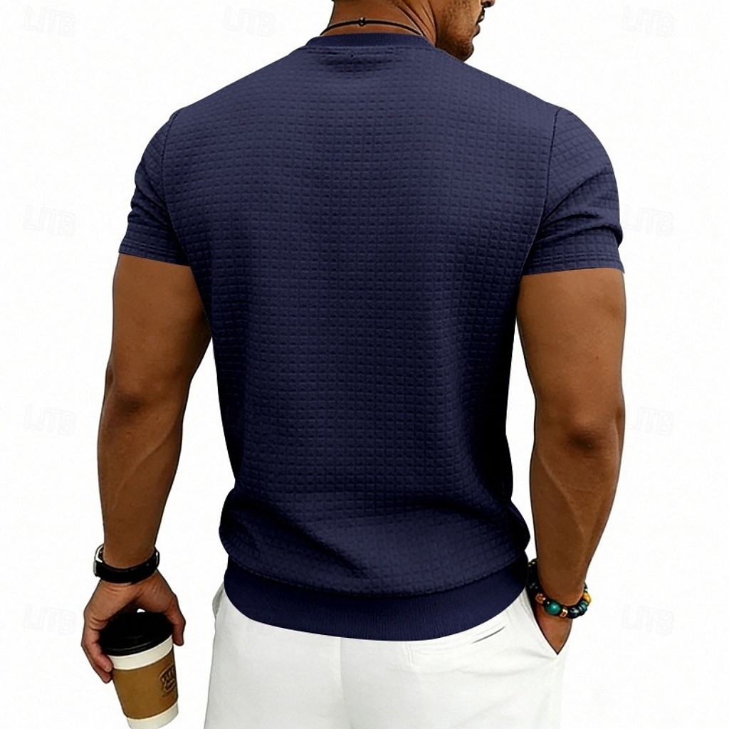 Herre Vaffel T-skjorte T skjorte Kortermet skjorte T-skjorte Kortermet Crew-hals Sommer Vår Helfarge Gatemote Stilfull Sportslig Jacquard Daglig utendørs Feriereise Hvit Svart Mørkegrå Topp T-skjorte 2026 - $20.99 –P20