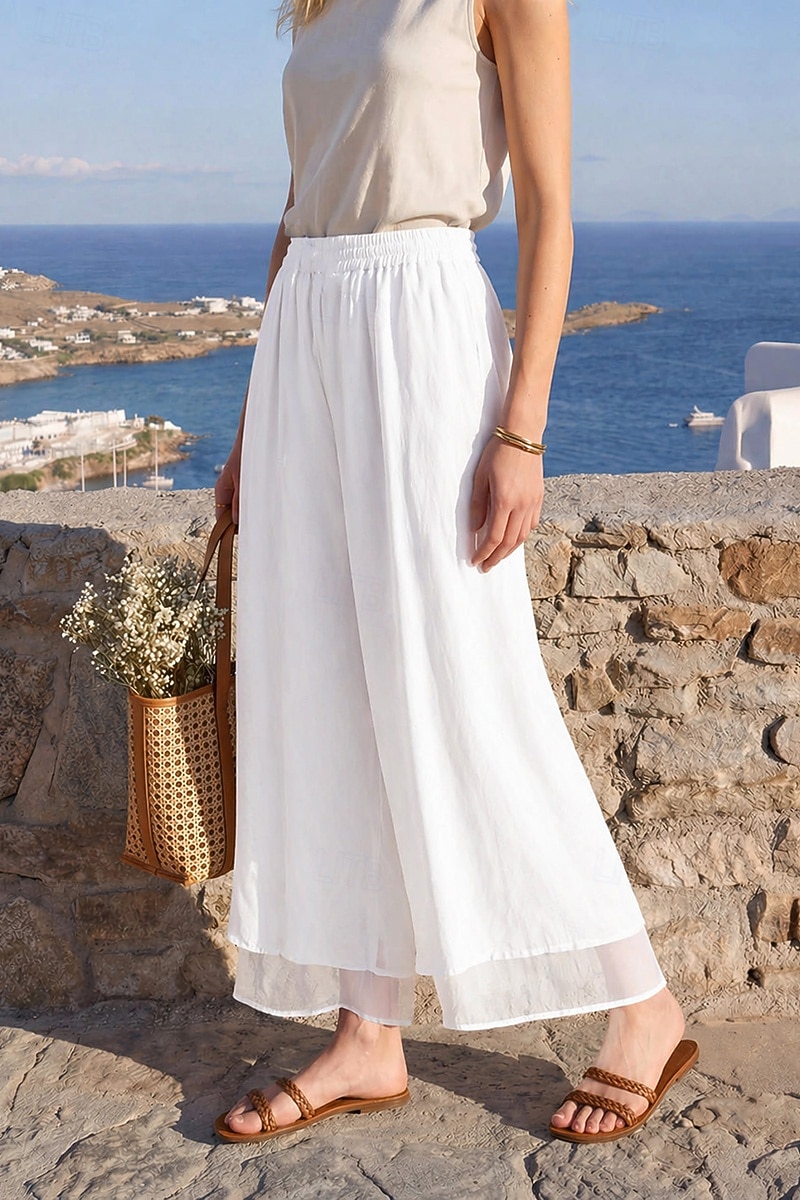 Per donna Gamba larga Pantaloni Vacanza Streetwear Leggero Lunghezza intera Vita Alta Semplice Elastico in vita Taglio alto Comodità Traspirabilità Confortevole Elasticizzato All'aperto Vacanza del 2026 a $22.99 –P1