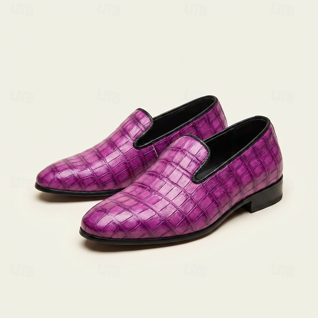 Mocassini da uomo viola con stampa coccodrillo, scarpe eleganti slip-on, calzature audaci e di tendenza per uomini alla moda, ideali per matrimoni, feste, banchetti, balli di fine anno e serate fuori. del 2026 a $54.99 –P4